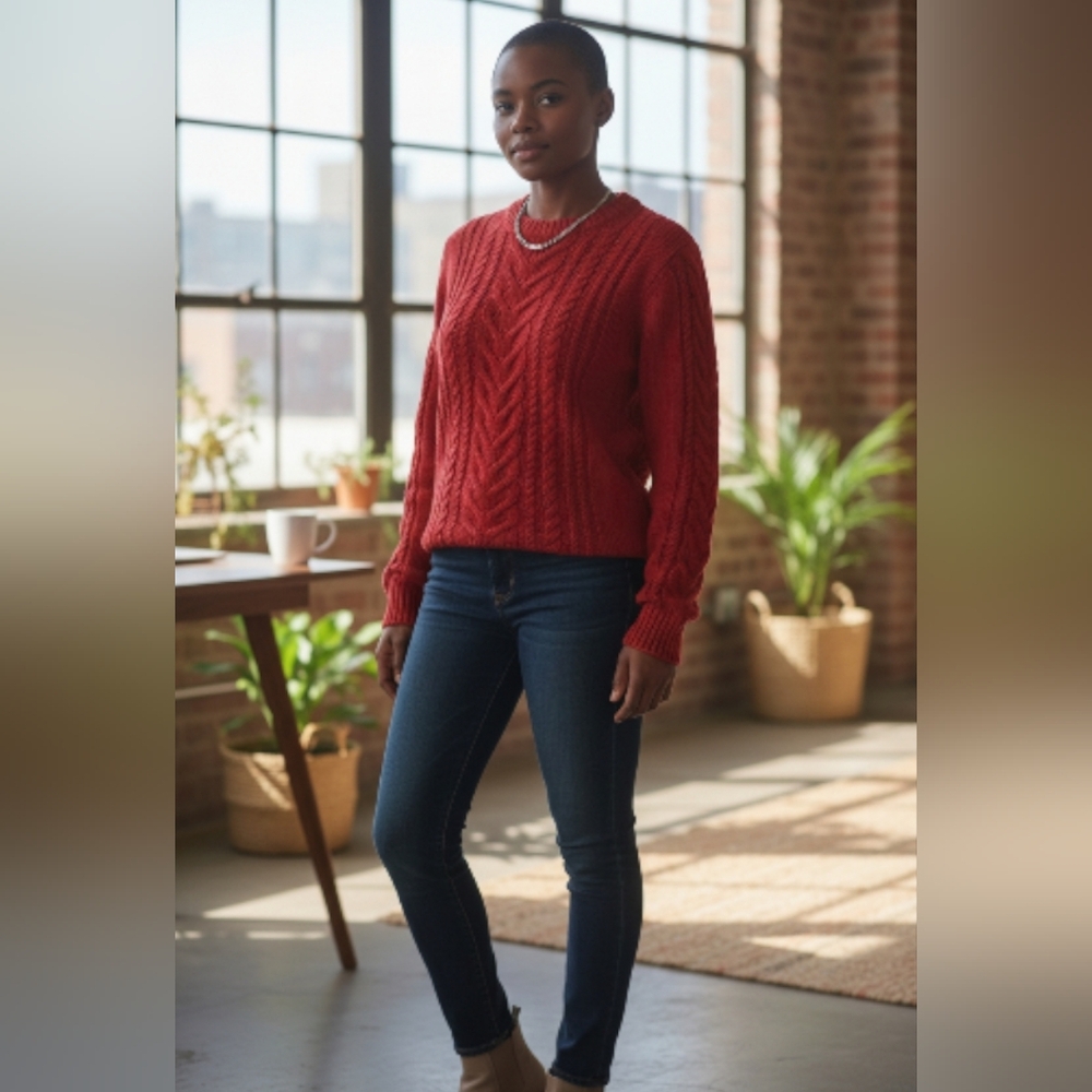Old Navy Vibrant Red Cable Knit Sweater
